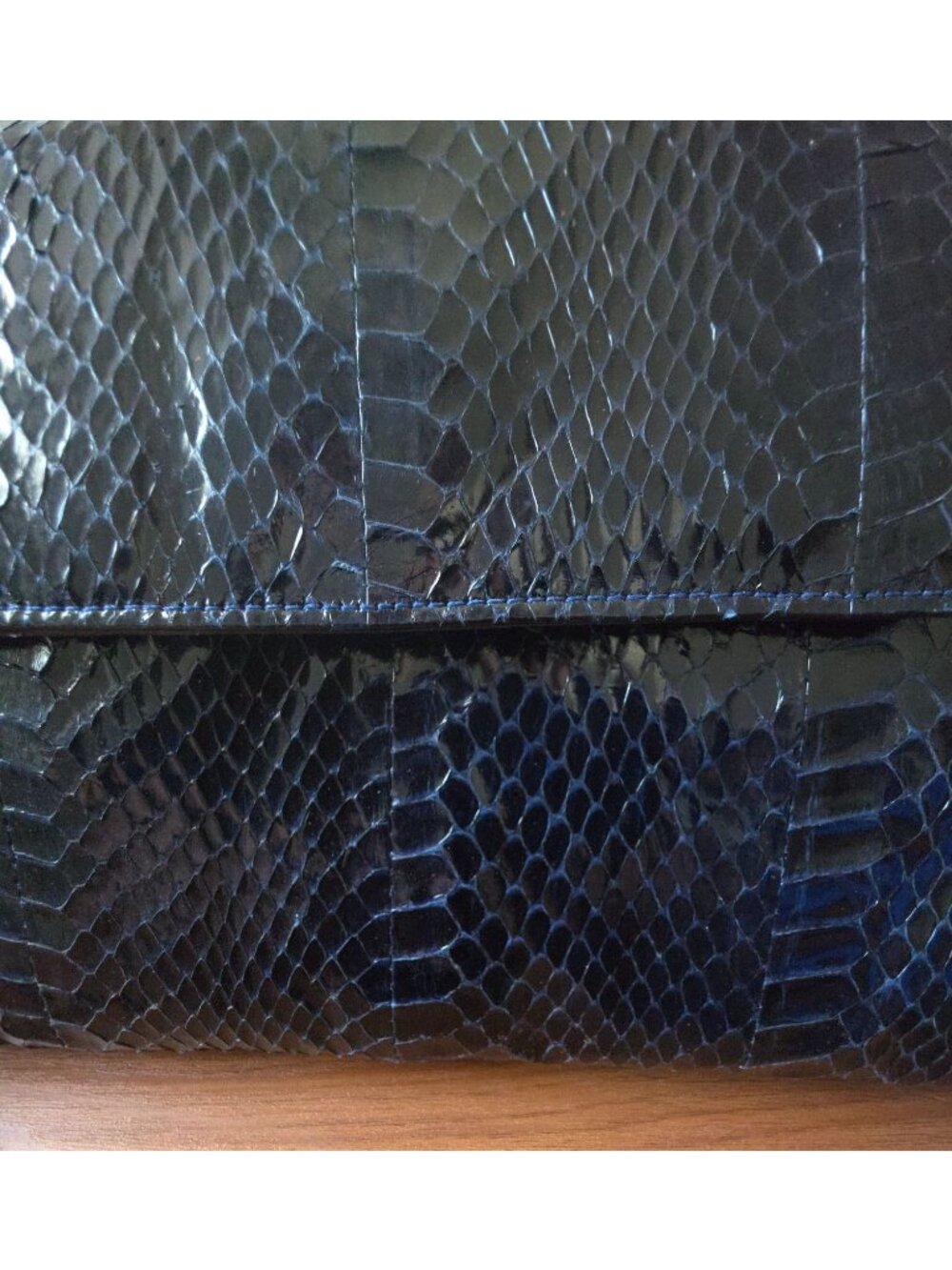 Vtg Neiman Marcus Blackish-Blue Snakeskin Envelope Crossbody Clutch Purse Bag - Picture 5 of 9